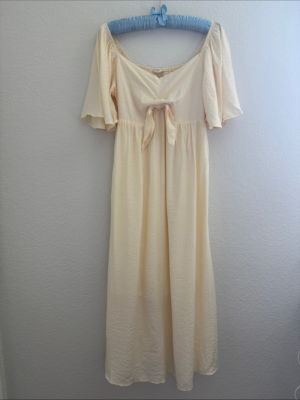 Soft Cream Maxi Dress with Front Tie